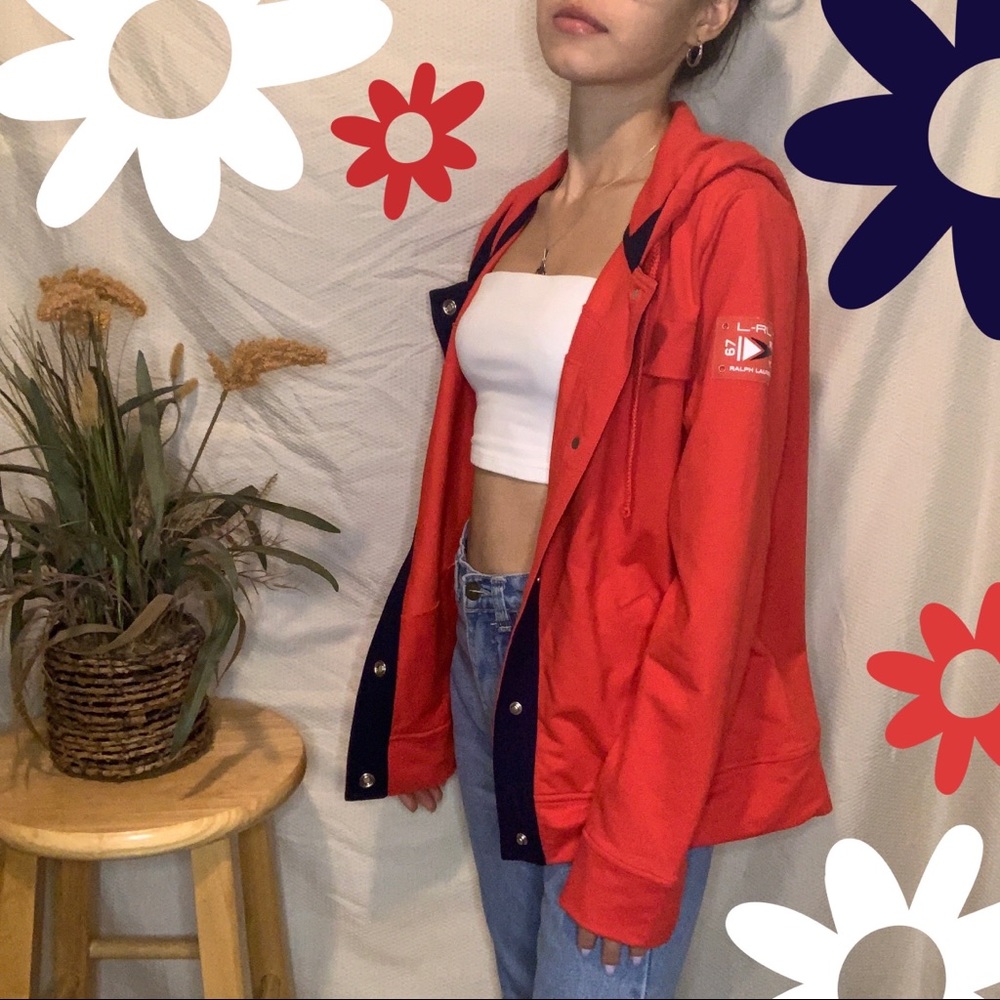 Oversized Red Ralph Lauren button down sweater / jacket / hoodie Size XL